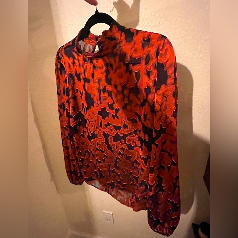 Babaton red floral evening blouse